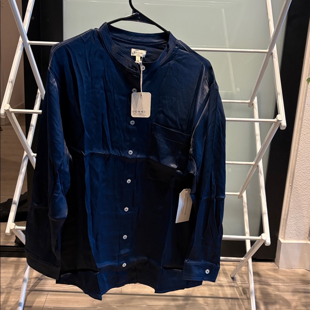 DONNI. Midnight Blue Button-Up Top